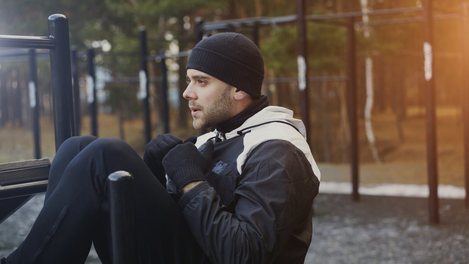 Man exercising outdoors on a cold day